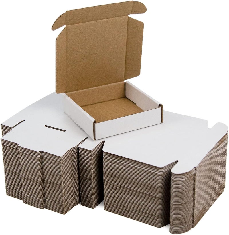 SUNLPH 50 Pack 4x4x1 Inches Small Shipping Boxes, White Corrugated Cardboard Boxes, Moving Mailing Packing Box - Image 1